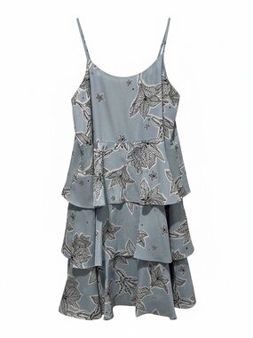 CeCe Light Blue Floral Tiered Spaghetti-Strap Dress